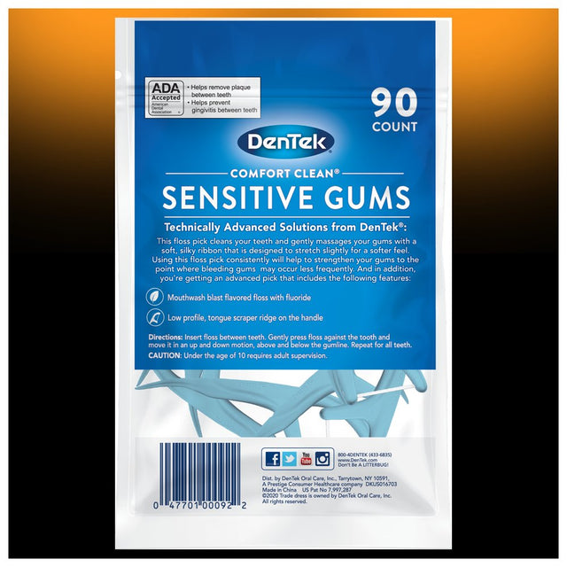 Dentek Comfort Clean Sensitive Gums Floss Picks, Soft & Silky Ribbon, 90 Count