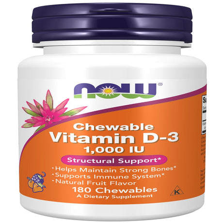 NOW Supplements, Vitamin D-3 1,000 IU, Natural Fruit Flavor, Structural Support*, 180 Chewables