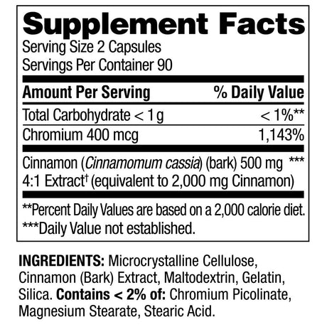 Spring Valley Cinnamon plus Chromium Capsules Dietary Supplement, 1,000 Mg, 180 Count