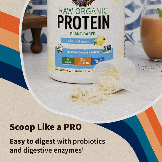 Organic Vegan Vanilla Protein Powder - Garden of Life – 22G Complete Plant Based Raw Protein & Bcaas plus Probiotics & Digestive Enzymes for Easy Digestion – Non-Gmo, Gluten-Free, Lactose Free 1.5 LB