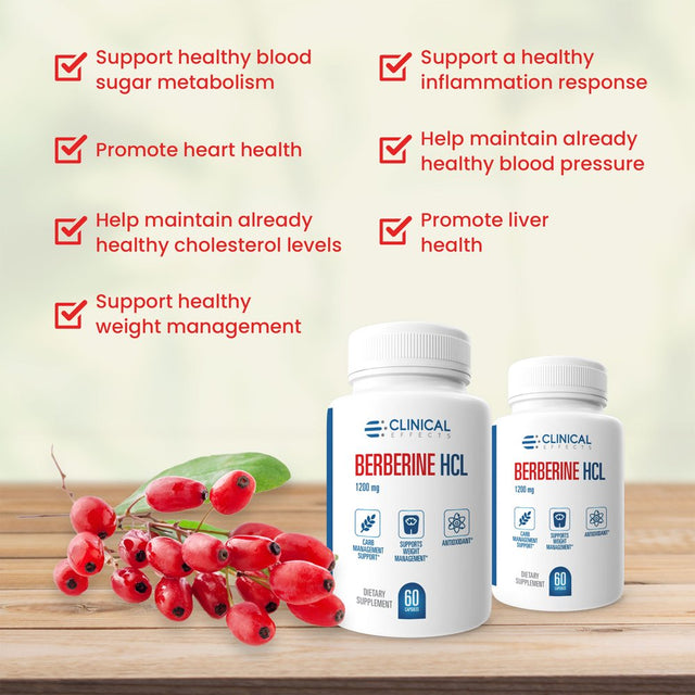 Clinical Effects Berberine HCL - Pure Berberine 1200Mg/Serving - Support Healthy Blood Sugar Metabolism and Heart Health - 60 Veggie Capsules