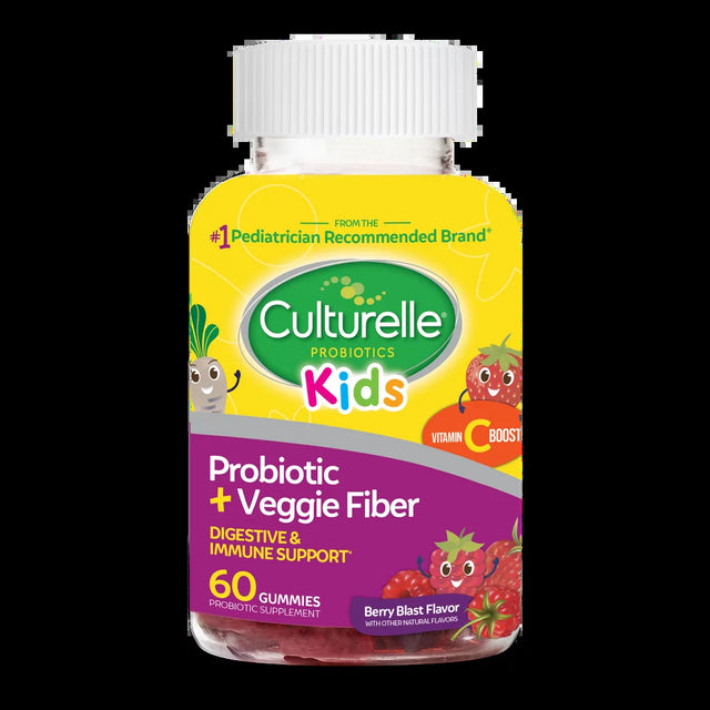 Culturelle Kids Probiotic with Veggie Fiber, 1 Billion Cfus Gummies, Berry Blast, 60 Count