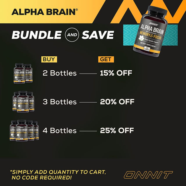 ONNIT Alpha Brain Premium Nootropic Brain Supplement, 90 Count, for Men & Women - Caffeine-Free Focus Capsules for Concentration, Brain & Memory Support - Brain Booster Cat'S Claw, Bacopa, Oat Straw