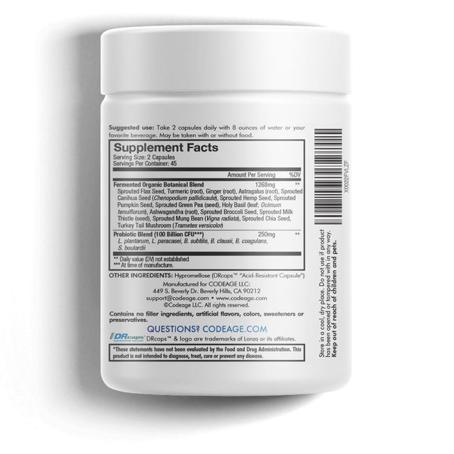 Codeage SBO Probiotics 100 Billion CFU, Soil-Based Organisms, Prebiotic, Organic Fermented Botanicals, 90 Ct