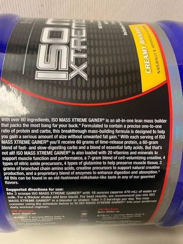 Ultimate Nutrition ISO Mass Xtreme Gainer, Isolate Protein Powder with Creatine - Weight Gain Serious Lean Muscle Mass with 60 Grams of Protein, Banana, 30 Servings