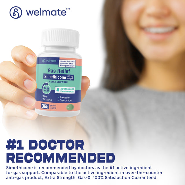 Welmate Simethicone 125 Mg - Extra Strength Gas Relief - IBS & Bloating Support - 365 Count Softgels