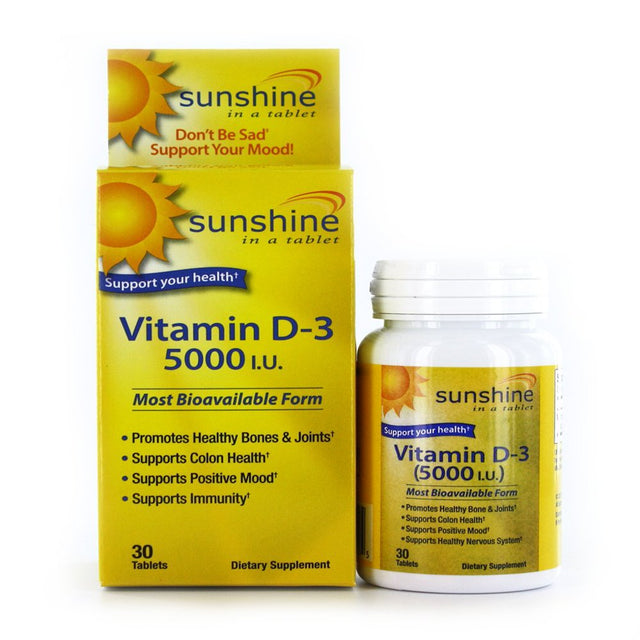 "Sunshine Vitamin D-3 5,000 IU, Healthy and Strong Bones, 30 Servings"