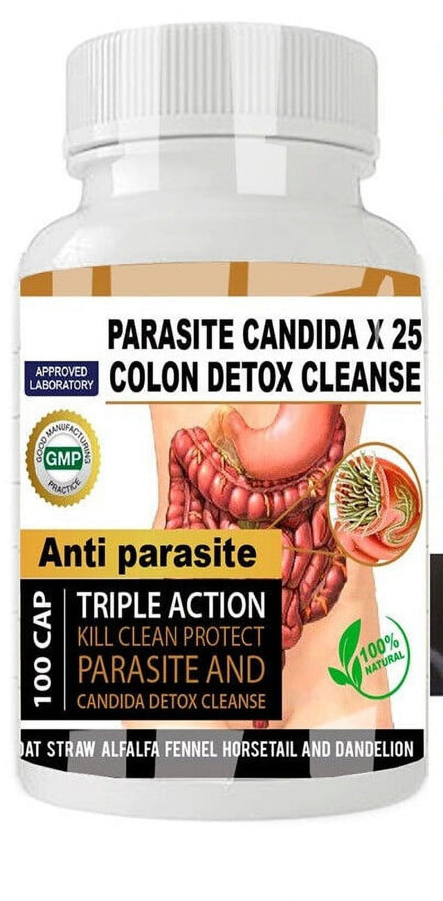 Parasite Cleanse DETOX Liver Colon Yeast Killer Pills All Natural Detox Candida 100 Capsules