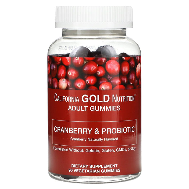 California Gold Nutrition Cranberry & Probiotic Gummies, Natural Cranberry Flavor, 90 Vegetarian Gummies