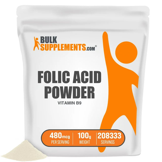 Bulksupplements.Com Folic Acid (Vitamin B9) Powder 480Mcg - Prenatal Vitamins (100 Grams)