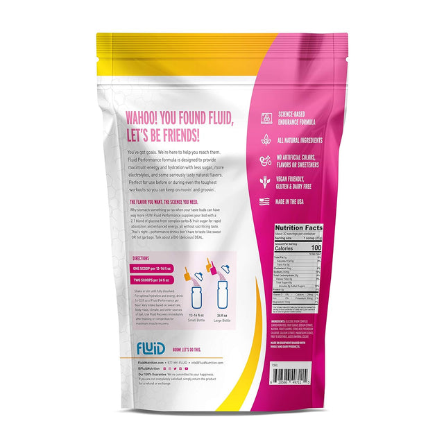 Fluid Performance - Low Sugar Endurance Fuel Sports Drink Mix with Electrolytes, All Natural Ingredients, Gluten-Free for before or during Exercise (Raspberry Lemonade)