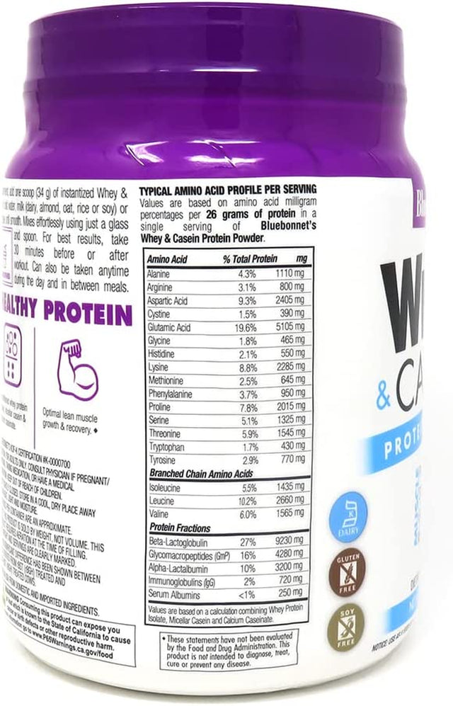 Bluebonnet Nutrition Dual-Action Protein Powder, Whey from Grass Fed Cows, No Sugar Added, Non GMO, Gluten & Soy Free, Kosher Dairy, French Vanilla Flavor, Off-White, 16.8 Oz