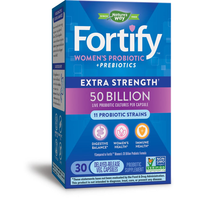 Fortify Women’S Extra Strength Probiotic, 50 Billion Cultures, 11 Strains, Prebiotics, 30 Capsules