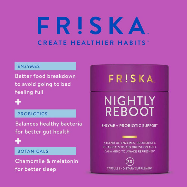 FRISKA Nightly Reboot | Digestive Enzymes and Probiotics Supplement | Promotes Better Digestion | Natural Sleep and Rest Aid | 30 Capsules