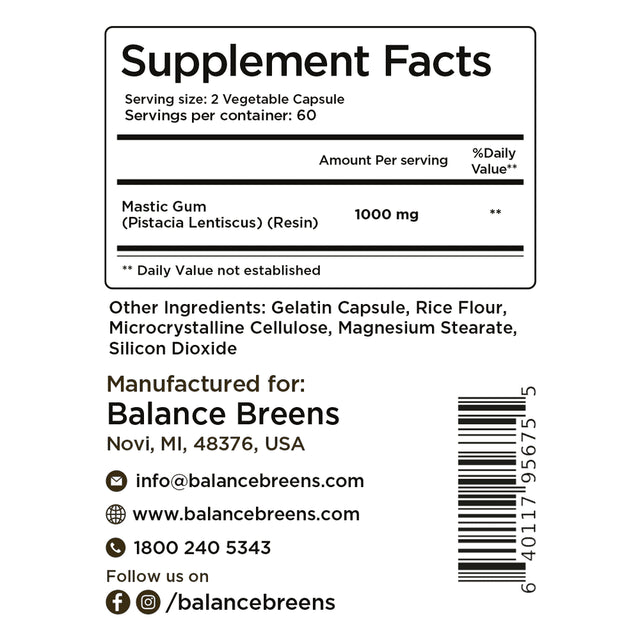 Balance Breens Mastic Gum 1000Mg Supplement - 120 Capsules