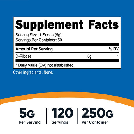 Nutricost Pure D-Ribose Powder (250 Grams) - Non-Gmo Supplement