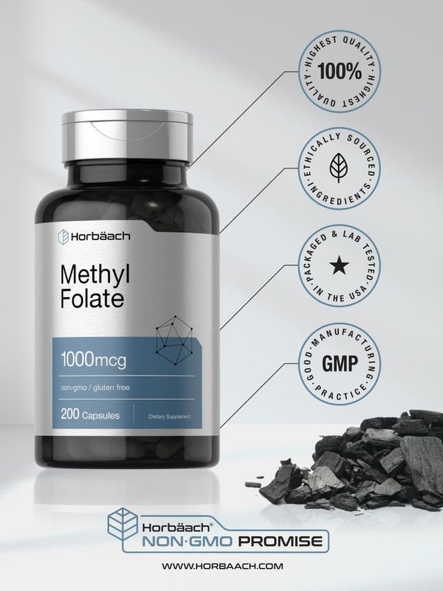 Methyl Folate 1000 Mcg | 200 Capsules | Methyl Folate 5-MTHF | by Horbaach