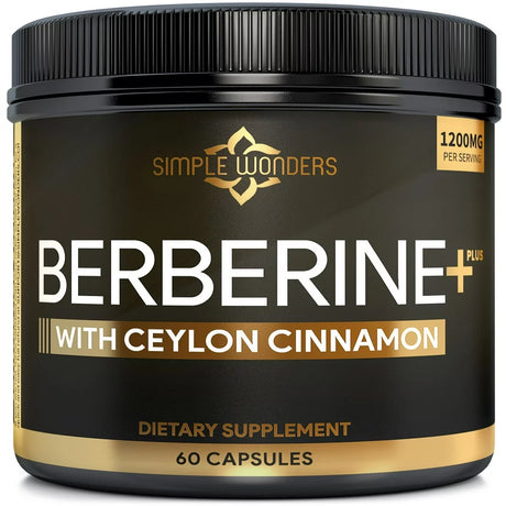 Simple Wonders Berberine HCL 1200Mg with Ceylon Cinnamon Capsules, Metabolism & Blood Sugar Support Supplement, 60 Count