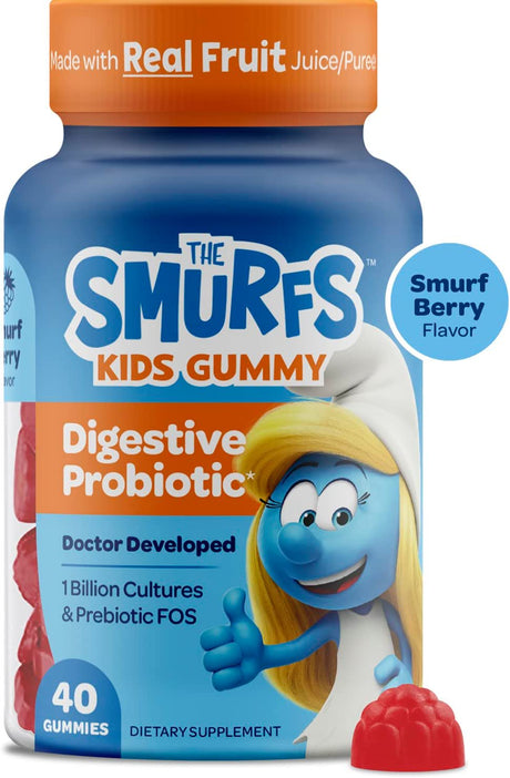 The Smurfs Probiotics for Kids Gummy | Vitamin for Digestive Support & Healthy Gut | Prebiotic Probiotic Gummy | 1B CFU , 40Ct