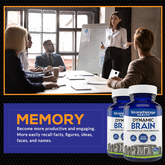 Stonehenge Health Dynamic Brain Supplement Memory, Focus, & Clarity Formulated with 40 Unique Nootropic Ingredients: Choline, Phosphatidylserine, Bacopa Monnieri, and Huperzine A