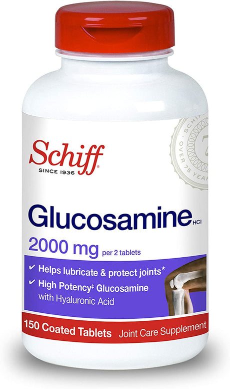 Schiff Glucosamine 2000Mg (Per Serving) + Hyaluronic Acid Tablets (150 Count in a Bottle), Joint Care Supplement That Helps Support Joint Mobility & Flexibility, Supports the Structure of Cartilage