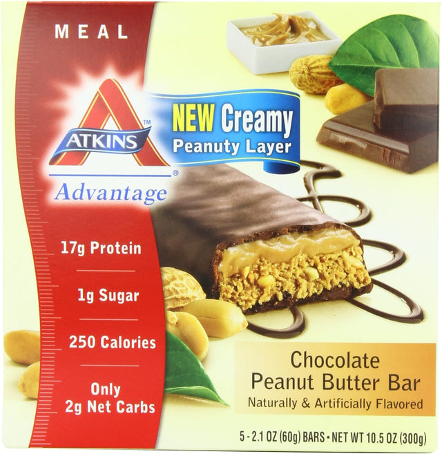 Atkins Advantage Bars, Chocolate Peanut Butter, 2.1-Ounce Bars 5 Count, (Pack of 2)