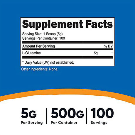 Nutricost L-Glutamine Powder (500 Grams) Unflavored - Gluten Free & Non-Gmo, 100 Servings