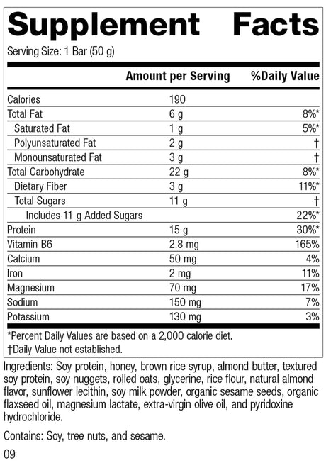 Standard Process Standardbar - Gluten-Free Protein Bar with Whole Food Formula of Calcium, Potassium, and More - Vegetarian - 18 Bar Pack - Soy Almond Crunch