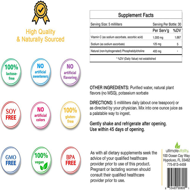 Liposomal Encapsulated High Dose Vitamin C Liquid Supplement 1000Mg - 30 Servings