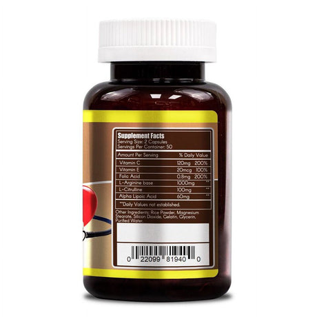 Natural Nitric Oxide Synthanse NOS, Heart Health - 100 Capsules