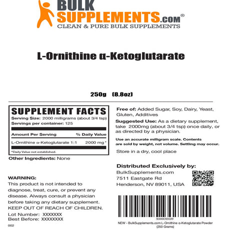 Bulksupplements.Com L-Ornithine A-Ketoglutarate (OKG) Powder 2000Mg - Nitric Oxide Supplement (250 Grams)