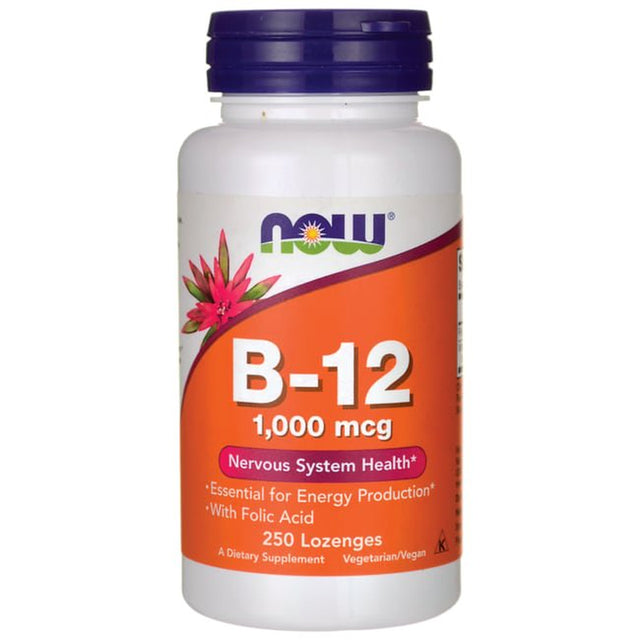 NOW Supplements, Vitamin B-12 1,000 Mcg with Folic Acid, Nervous System Health*, 250 Chewable Lozenges