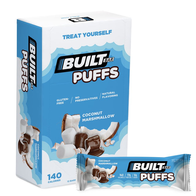 Built Bar Protein Bar, Gluten Free, Collagen, Coconut Marshmallow Puffs, 1.41Oz Bars, 12 Count