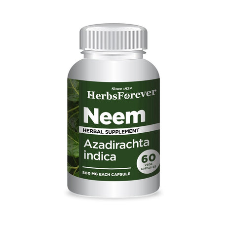 Herbsforever Neem Capsules – Azadirachta Indica – Healthy Skin and Blood Purifier Supplement – 60 Vege Capsules – 800 Mg Each