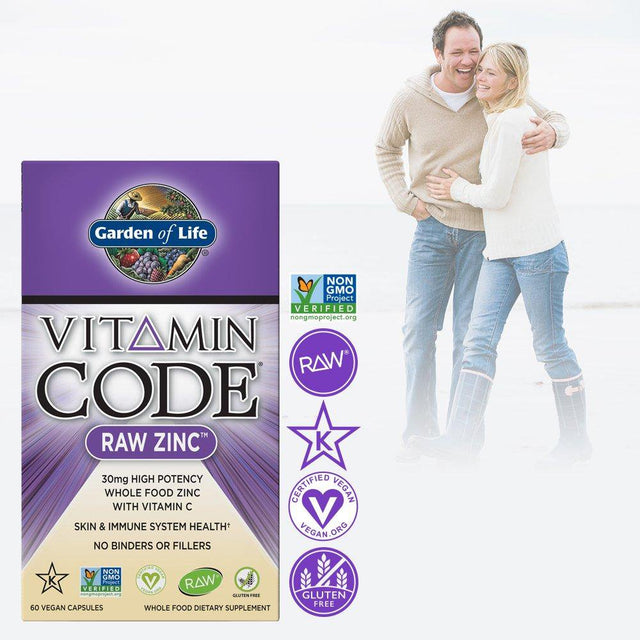 Garden of Life Vitamin Code Raw Zinc, 30Mg Whole Food Zinc Supplement + Vitamin C, Trace Minerals & Probiotics for Immune Support, Certified Vegan Non-Gmo & Gluten Free Zinc Supple