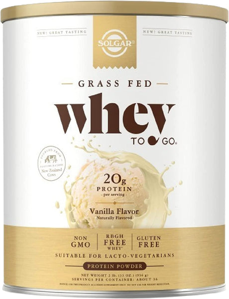 Solgar Whey to Go Whey Protein Powder, Vanilla - 33 Oz - Grass-Fed Protein with L-Glutamine & Bcaas - Rbgh Free, Gluten Free & Non-Gmo - 36 Servings