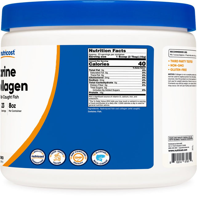 Nutricost Marine Collagen Peptides Powder 8Oz Supplement
