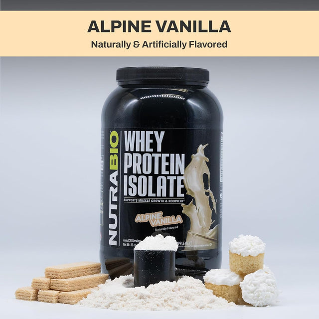 Nutrabio Whey Protein Isolate Supplement – 25G of Protein per Scoop with Complete Amino Acid Profile - Soy and Gluten Free Protein Powder - Zero Fillers and Non-Gmo - Alpine Vanilla - 2 Lbs