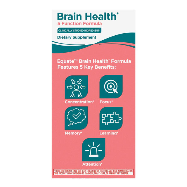 Equate Brain Health 5 Function Formula Capsules Dietary Supplement, 30 Count