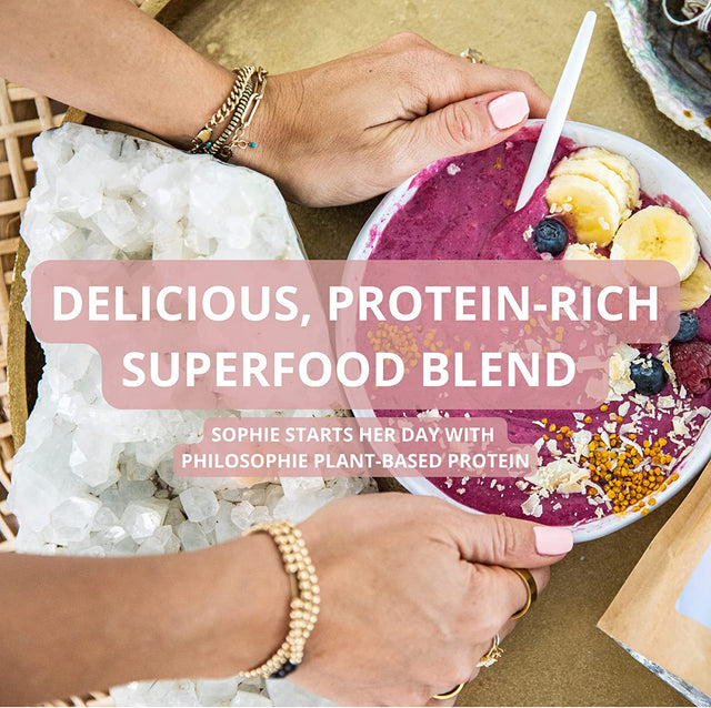 Philosophie Plant Based Superfood Powder - Vegan Protein Powder with Rice Protein, Maca Root Powder & Acai Berry - Organic Dairy Free Superfood Blend - Protein Powder without Artificial Sweeteners