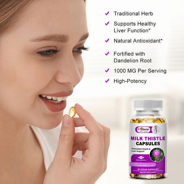 Milk Thistle (Silymarin) Dandelion Root Liver Health 1000Mg - 120 Softgel