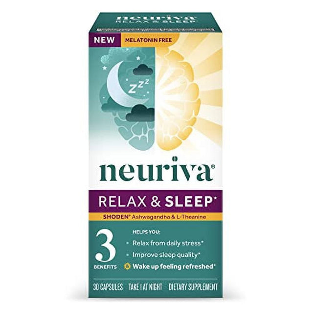 NEURIVA Melatonin Free Natural Sleep Aid Supplement with L-Theanine to Help You Relax & Ashwagandha to Support Restorative Sleep so You Can Wake up Feeling Refreshed, 30Ct Capsules