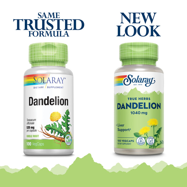 Solaray Dandelion Root 1040Mg | Healthy Liver, Kidney, Digestion & Water Balance Support | Whole Root | Non-Gmo, Vegan & Lab Verified | 100 Vegcaps