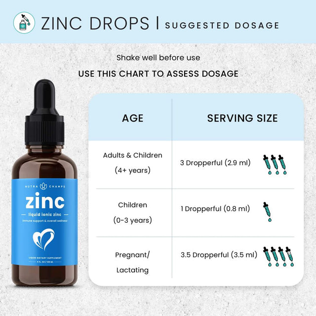 Nutrachamps Liquid Zinc for Kids & Adults | Vegan, Organic Pure Ionic Zinc Drops Enhanced with Vitamin C | Elemental Zinc Supplements for Immune Support | Sugar-Free Organic Zinc Liquid 4 Oz