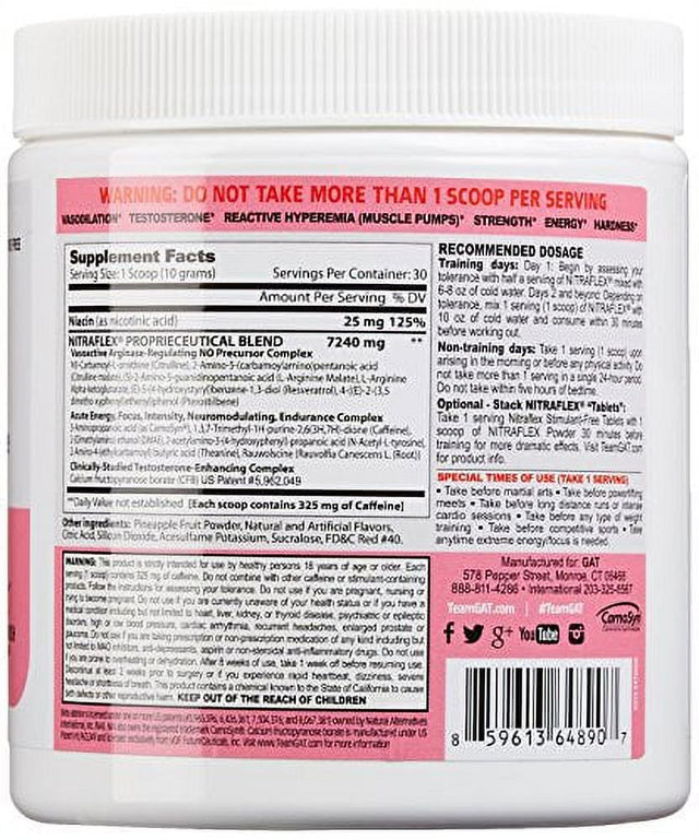 GAT Clinically Tested Nitraflex, Testosterone Enhancing Pre Workout, Fruit Punch,300 Gram