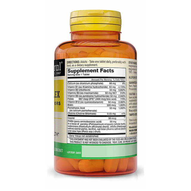 Mason Natural Vitamin B 50 Complex All Eleven "B" Factors - Supports Heart and Nervous System Health, Essential Nutrient Supplement, 100 Tablets