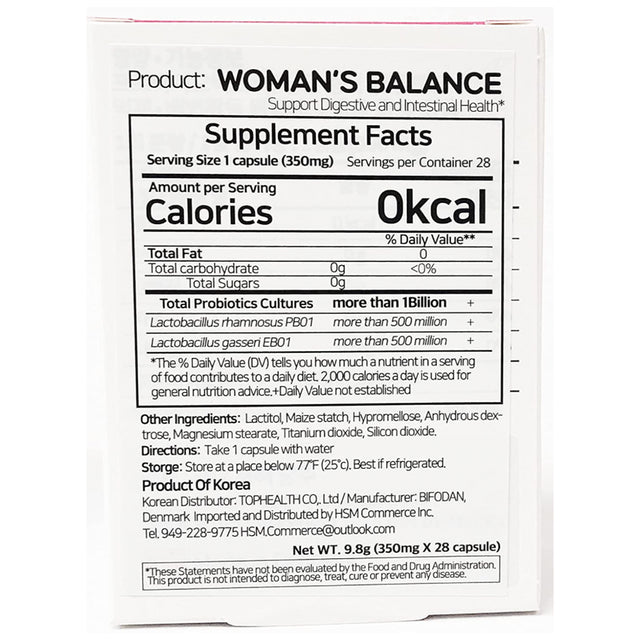 Bifolacto Women’S Balance Probiotics Premium Denmark Probiotic (1 Box of 28 Capsules)