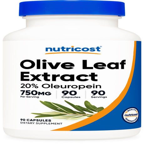 Nutricost Olive Leaf (20% Oleuropein) 750 MG, 90 Capsules - Non-Gmo, Gluten Free Supplement