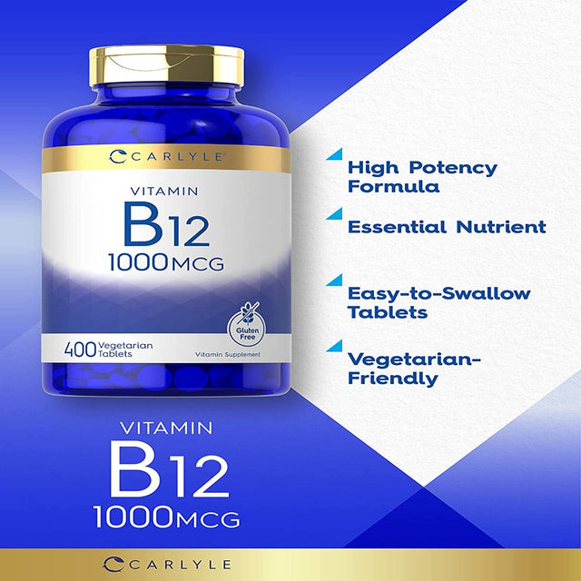 Vitamin B12 1000Mcg | 400 Tablets | Vegetarian Formula | by Carlyle