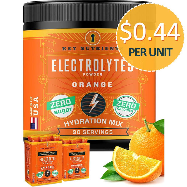 Key Nutrients Electrolytes Powder - Tangy Orange Electrolyte Drink Mix - $0.44 / Unit - Hydration Powder - No Sugar, No Calories - 90 Servings